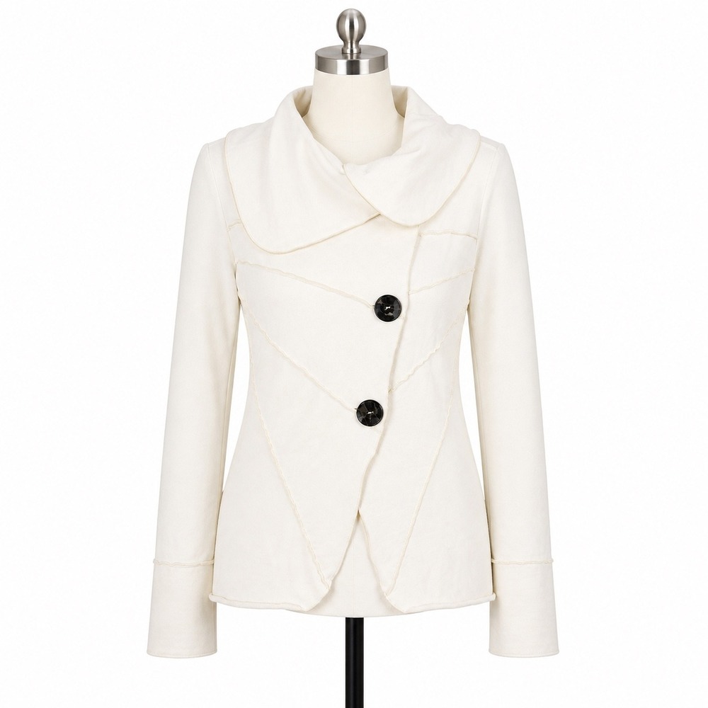 neon buddha Cream Asymmetrical Button Jacket